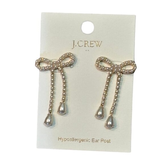 NWT - J. CREW FACTORY Pearl Bow Earrings - Picture 1 of 3